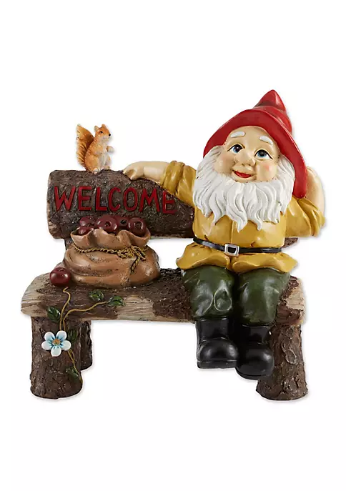 Summerfield Terrace Garden Gnome and Squirrel on Welcome Bench 3 Summerfield Terrace Garden Gnome and Squirrel on Welcome Bench