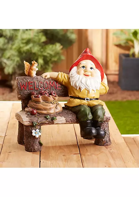 Summerfield Terrace Garden Gnome and Squirrel on Welcome Bench 4 Summerfield Terrace Garden Gnome and Squirrel on Welcome Bench - Image 2